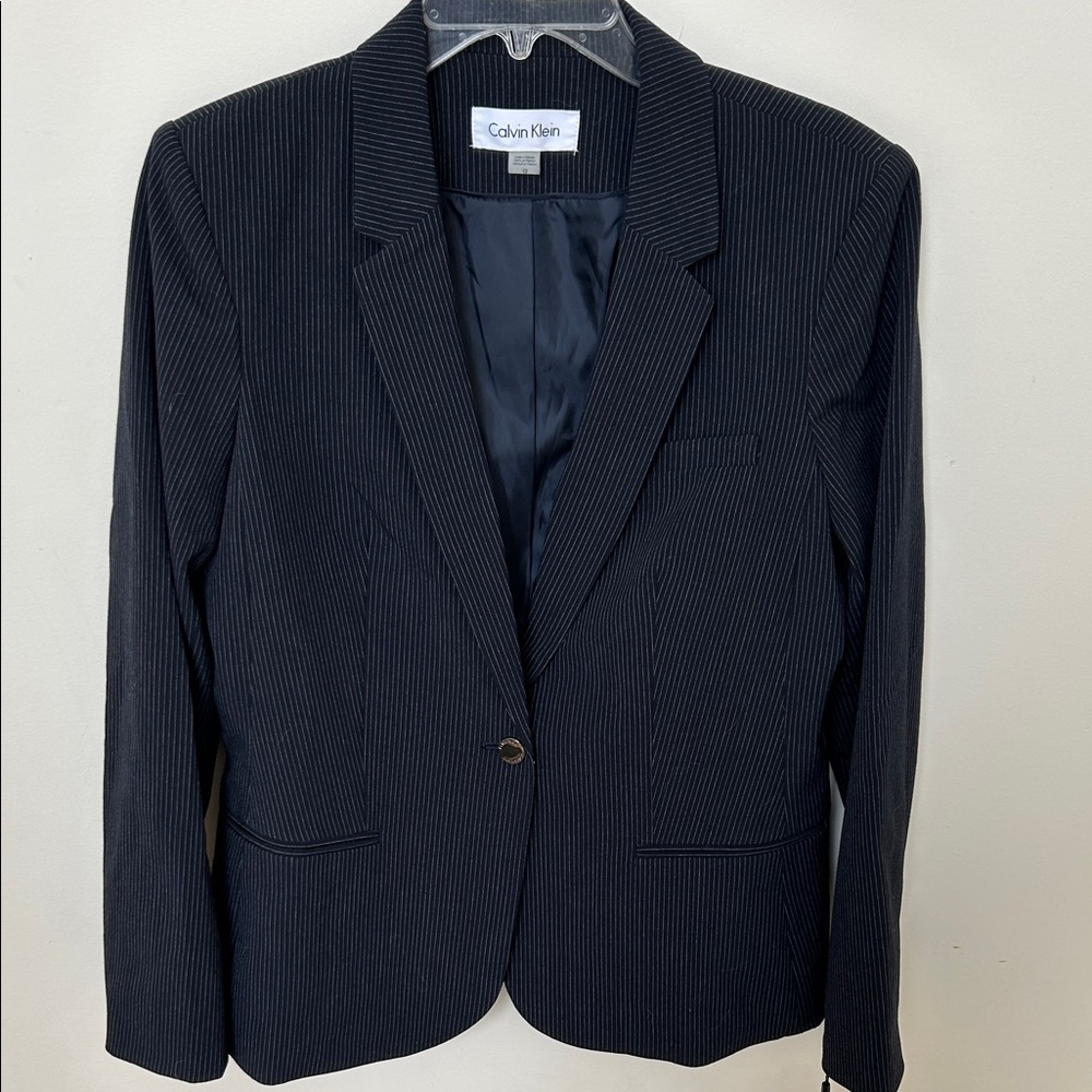 Calvin Klein Women's Navy Pinstripe Blazer